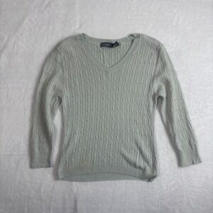 Takeout Green Cable Knit Silk Long Sleeve V Neck‎ Sweater Womens Medium Stains
